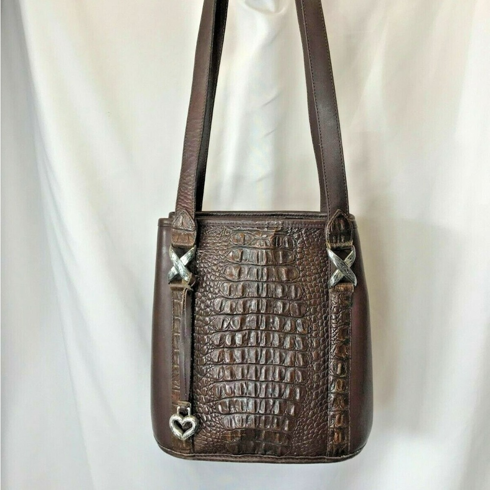 VNTG EUC Brighton Brown Crocodile Shoulder Bag with Silver Details